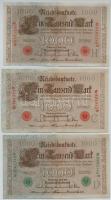 Német Birodalom 1910. 1000M piros (2x) és zöld (6x) pecsét, benne egyugrásos sorszámkövető pár T:II-...
