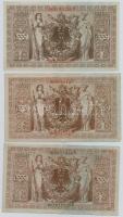 Német Birodalom 1910. 1000M piros (2x) és zöld (6x) pecsét, benne egyugrásos sorszámkövető pár T:II-...