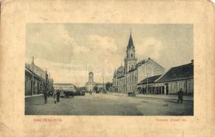 1914 Nagykikinda, Kikinda; Ferenc József tér, templom, üzletek. W.L. Bp.625. / square, church, shops (EK)