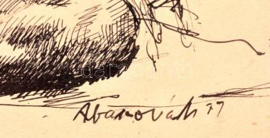 Aba jelzéssel: Ülő női akt. Tus, papír, üvegezett keretben, 15×22 cm