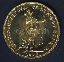 1908. 100K Au 33,875g ritkább sárga színű újveret! T:1/1-