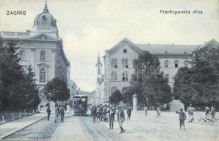 1910 Zagreb, Agram, Zágráb; Frankopanska ulica / utcakép, lóvasút / street view, horse-drawn tram (EK)