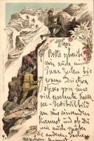 Tirol, Gruss aus Tirol... H. Metz Kunst-Verlags Anstalt / hikers in the mountains. Art Nouveau, floral, litho
