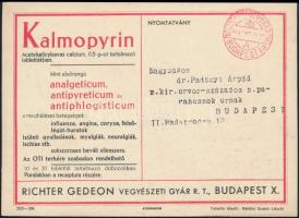 cca 1940 Kalmopyrin gyógyszerreklám levelezőlap, Richter Gedeon Rt., szép állapotban