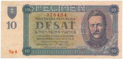 Szlovákia 1943. 10K SPECIMEN perforációval T:II Slovakia 1943. 10 Korun with SPECIMEN perforation C:XF Krause 6.s