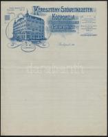 cca 1905 Bp. IX., Keresztény Szövetkezetek Központja dekoratív fametszetes levélpapír, hajtva