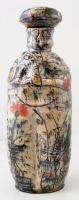 Dekoratív iparművész padlóváza, kézzel festett mázas kerámia, jelzett, apró kopásokkal, m: 51 cm