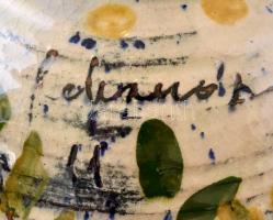 Dekoratív iparművész padlóváza, kézzel festett mázas kerámia, jelzett, apró kopásokkal, m: 51 cm