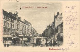 1901 Budapest VIII. József körút, villamos, üzletek. Fénynyomat Divald műintézetéből 143.
