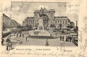 1902 Budapest VII. Központi indóház (Keleti pályaudvar), vasútállomás, Baross szobor. Divald Károly ...