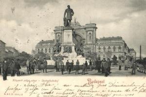 1904 Budapest VII. Központi pályaudvar (Keleti pályaudvar), vasútállomás, Baross szobor. R. & J. D. (EK)