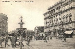 Budapest IX. Kálvin tér, villamos, Gyógyszertár, szökőkút, Nemzeti Múzeum