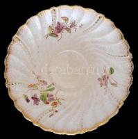 Sarreguemines porcelánfajansz teás csésze és alj, matricás, jelzett, apró hajszál repedéssel