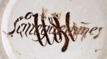 Sarreguemines porcelánfajansz teás csésze és alj, matricás, jelzett, apró hajszál repedéssel