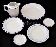 Zsolnay retró tányérok, tálkák, kiöntő, kopás nyomokkal, összesen:6 dbd:10-23 cm, m:12 cm