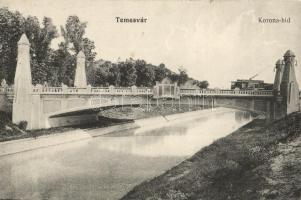 Temesvár, Timisoara; Korona híd, villamos / bridge with tram + K.u.K. Garnisonsspital No. 21. VII. Abteilung