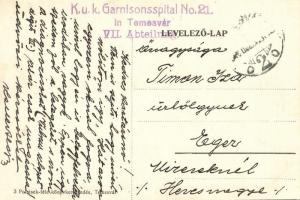 Temesvár, Timisoara; Korona híd, villamos / bridge with tram + K.u.K. Garnisonsspital No. 21. VII. A...