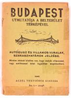 1943 Budapest útmutatója a belterület térképével, autóbusz és villamos vonalak, szakaszhatárok jelzé...