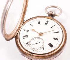 Anker járatos, kulcsos ezüst zsebóra működő, jó állapotban, kulccsal   d: 5 cm / Silver pocket watch...