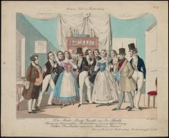 cca 1800-1850 9 db színészettel foglalkozó színezett osztrák metszet