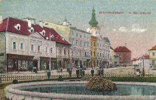 Besztercebánya, Banská Bystrica; IV. Béla király tér, Keme Ignácz, Strelinger Samu és Strauss Lajos üzlete / square, shops  (EK)