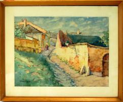 Peremetzky János: Tabán Holdvilág utca akvarell keretben 48x40cm