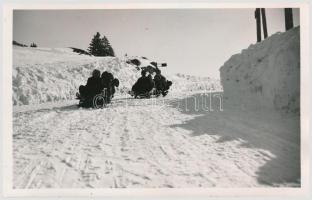 Sledding in the toboggan run, winter sport. photo