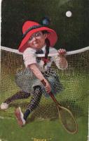 Deuce! / Girl playing tennis. Langsdorf & Co. Series No. 695.