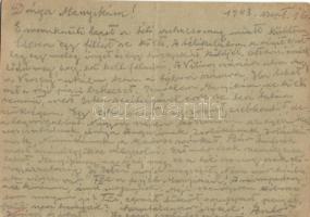1943 Berkovits Andor zsidó KMSZ (közérdekű munkaszolgálatos) levele feleségének Berkovits Andornénak...