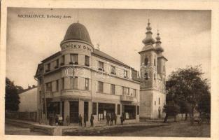 Nagymihály, Michalovce; Rolnicky ház, templom / Rolnicky dom / villa, church (fl)