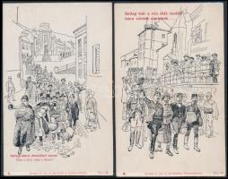 2 db RÉGI használatlan studentika művészlap albumlapon; A Selmeci diákéletből, Joerges Rsz. 76. és 77. / 2 pre-1945 unused studentica art postcard on album sheet