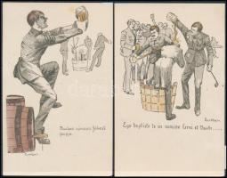2 db RÉGI használatlan studentika művészlap albumlapon; A Selmeci diákéletből VII. és III. / 2 unused pre-1945 studentica art postcard on album sheet
