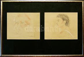 Molnár B. Andrea Két színezett tusrajz szignált, keretben 60x40cm