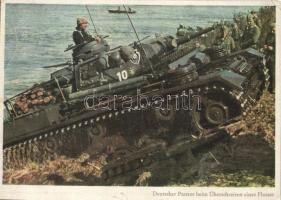 Deutscher Panzer beim Überschreiten eines Flusses . PK-Aufn. Kriegsber. Huschke, Carl Werner / WWII German military, tank (EK)