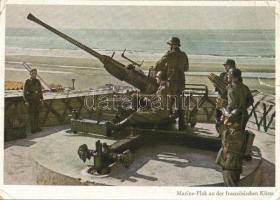 Marine-Flak an der französischen Küste. PK-Aufn. Kriegsber. Augst, Carl Werner / WWII German military coastal defense (tear)