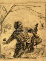 1939 Ék Sándor (1902-1975): Partizánt ábrázoló illusztráció ceruzarajz 20x27cm paszpartuban