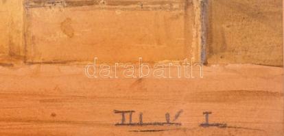 Dobroszláv Lajos (1902-1987): Falusi utcarészlet. Akvarell-ceruza, papír, jelzett, üvegezett keretbe...