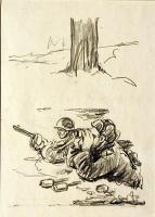 1939 Ék Sándor (1902-1975): Orosz katonák ceruzarajz 21x29cm paszpartuban