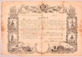 1867 Katonai végelbocsájtó levél, obsit. Szakadt. 55x40 cm