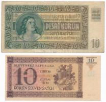 Szlovákia 1939. 10K + 1943. 10K T:III,III- ly.
Slovakia 1939. 10 Korun + 1943. 10 Korun C:F,VG hole...