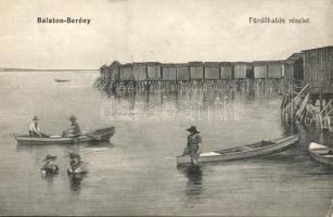 1912 Balatonberény, Fürdőkabin, csónakázók. Neumark Adolf kiadása (EK)