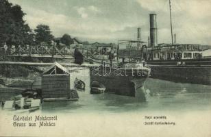 1909 Mohács, Hajó szenelés. Brandl János kiadása / Schiff Kohlenadung