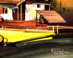 Fassel L'ousa Ferenc (1915-2009): Távoli fények. Akvarell, papír, jelzett, keretben, üveg nélkü...