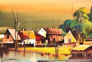 Fassel L'ousa Ferenc (1915-2009): Távoli fények. Akvarell, papír, jelzett, keretben, üveg nélkü...