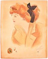 Olvashatatlan jelzéssel: Női portré, vegyes technika, karton, 26,5×21,5 cm