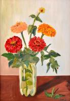 Deli Julianna (1962-): Legényvirágok. Olaj, farost, jelzett, keretben, 49×33 cm