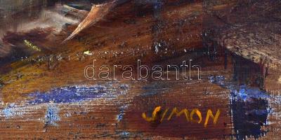 Simon János (1945-): Vitorlások. Olaj, farost, jelzett, keretben, 30×40 cm