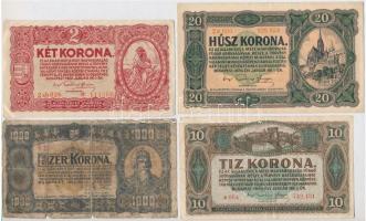1913-1923. 7db-os vegyes magyar korona bankjegy tétel, közte 1923. 1000K T:III,III-