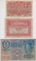 1913-1923. 7db-os vegyes magyar korona bankjegy tétel, közte 1923. 1000K T:III,III-