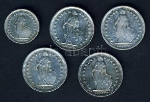 Svájc 1/2Fr Ag 1908 + 1Fr Ag 1916,1943,1944,1962 T:2/3,3 kis ph